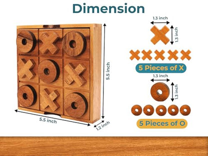 BSIRI Wooden Tic Tac Toe Game - Brain Teaser Puzzles for Adults Board Games and Unique Gifts, Coffee Table Decor Living Room Decor Modern Wood Decor (5.5 Inch)