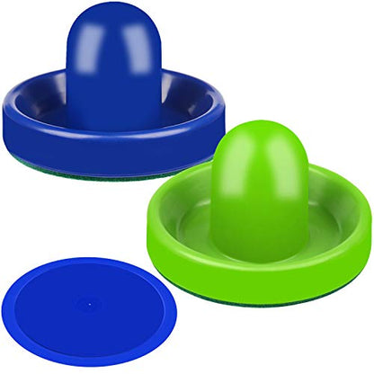 ONE250 Air Hockey Pushers and Red Air Hockey Pucks, Goal Handles Paddles Replacement Accessories for Game Tables (4 Striker, 4 Puck Pack) - color: Blue & Green