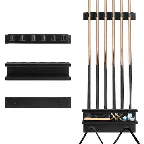 Wall Mount Pool Cue Rack – Solid Pine Wood Billiards Stick Holder for 6 Pool Sticks,Game Room Wall Decor & Pool Table Accessories Organizer