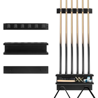 Wall Mount Pool Cue Rack – Solid Pine Wood Billiards Stick Holder for 6 Pool Sticks,Game Room Wall Decor & Pool Table Accessories Organizer