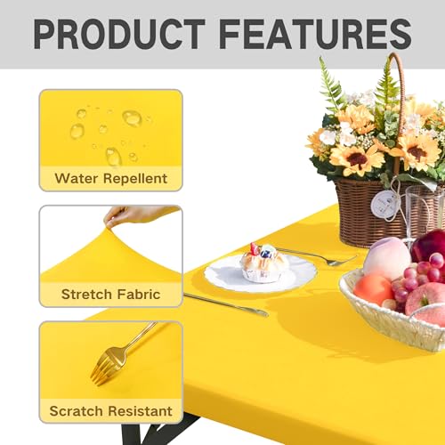 Square Fitted Table Cover Elastic Tablecloth Stretch Spandex Table Topper Cap Cover for Dining Kitchen Home Party Yellow 34X34 Inch - color: Yellow, size: 34" x 34" (Square)