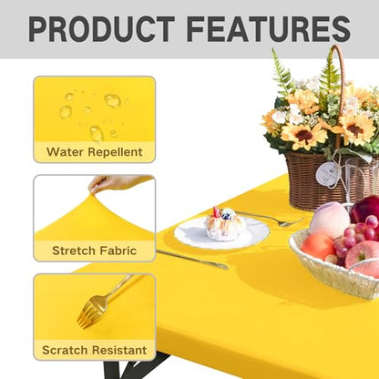 Square Fitted Table Cover Elastic Tablecloth Stretch Spandex Table Topper Cap Cover for Dining Kitchen Home Party Yellow 34X34 Inch - color: Yellow, size: 34" x 34" (Square)