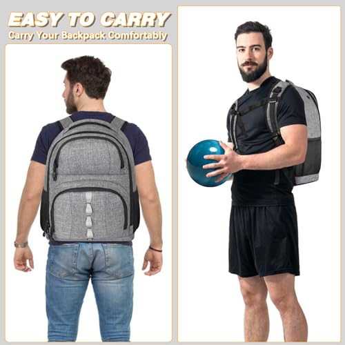 Goloni 2 Ball Bowling Backpack,Bowling Ball Bag with Shoe Compartment & Portective Foam Padded, Fits Shoes Up to US Size 16 - color: Grey