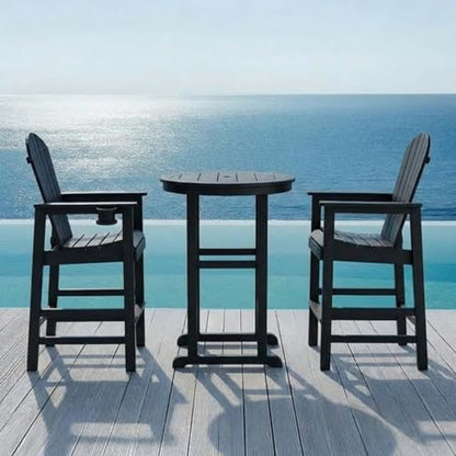 Patio Bar Tables Set of 3, HDPE Outdoor High Top Table and Chairs Set Height Table Chairs Adirondack Bar Set for Garden, Backyard, Yard, Pool, Balcony, Black - color: Ø31.1" Bar Set of 3, Black