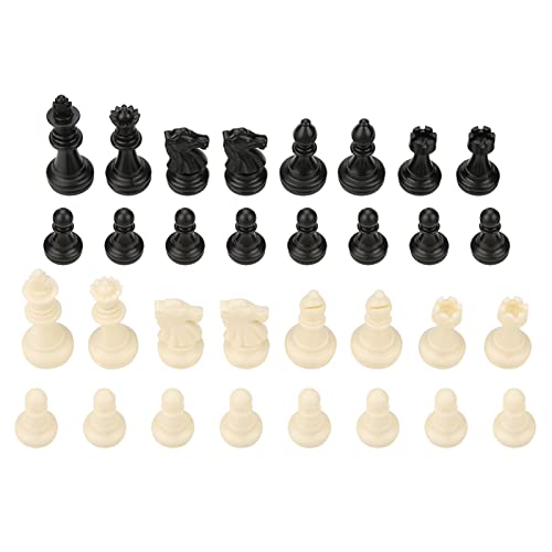 Tournament Chess Set 32 Black & White Pieces 1.93Inch 49mm Tall Standard Replacement Plastic Chessmen Without Checkerboard