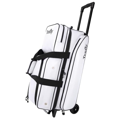 Triple Roller Bowling Bag with Wheels, Heavy Duty 3 Ball Bag for League & Recreational Bowlers - color: White