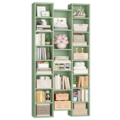 FOTOSOK 71'' Tall Bookshelf with 21 Cubes, 8 Tier Triple Wide Bookshelf with 8 Adjustable Shelves, 35" Large Bookcase DVD/CD Media Tower Storage, Freestanding Display Shelf Cabinet, Green - color: Green