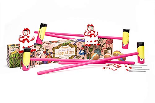 Queen of Hearts Flamingo Croquet - Alice in Wonderland Themed Croquet set for adults for kids. 4 Player wooden croquet set by Professor Puzzle.