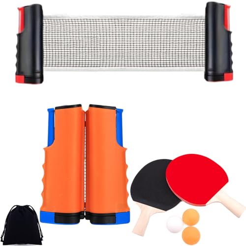 Portable Table Tennis Set with Retractable Net, Premium Ping Pong Paddles & Balls, Scratch-Free Silicone Clamps, Indoor/Outdoor Game for Kids & Family - color: Orange