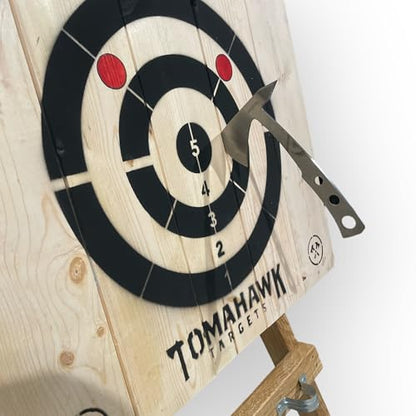 Tomahawk Targets - Large 4 Ring Wooden Axe and Knife Throwing Tripod Target Board and Stand, 4ft Tall (Axes not Included)