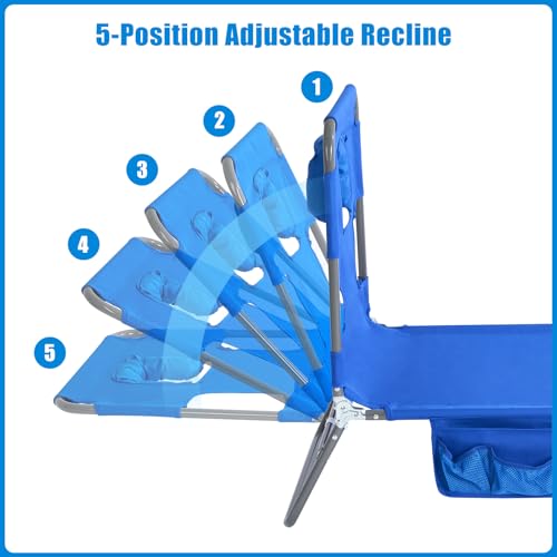 daystar SunnyFeel Beach Lounge Chair, Backpack Reclining Beach Chairs Lay Flat, Face Down Tanning Chair, Folding Camping Chairs Portable Camp Cot with Backpack Straps for Outdoor/Picnic/Lawn - color: Sea Blue
