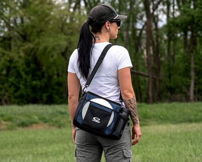 Latitude 64 Slim HEX Shoulder Bag | Lightweight Disc Golf Bag with Putter Pocket | Durable HEX Pattern Nylon Material | Compact Storage for Casual Rounds & Practice | Holds Up to 8 Discs - color: Navy