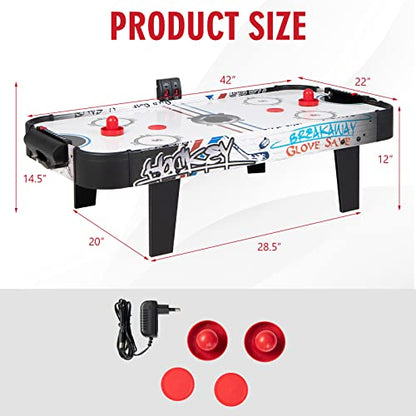 Giantex 42" Air Hockey Table - Small Air Hockey Table Top w/ 2 Pucks, 2 Strikers, LED Electronic Scoring, Powerful 12V Motor, Portable Mini Air Hockey Arcade Table Game for Kids & Adults, Game Room