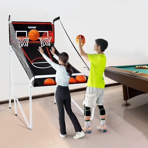 VEVOR Basketball Arcade Game Indoor, 2 Player Indoor Basketball Game, Home Dual Sport with 8 Game Modes, Electronic Scoreboard, and Inflation Pump,Adults - style: Foldable & 4 Balls
