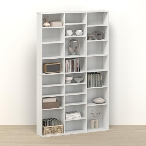 Toki 24-Shelf DVD Storage Tower, Adjustable CD Rack & Media Shelf Organizer, Slim Media Storage Cabinet for Living Room, Bedroom, or Game Room, White - color: White, size: 24-Shelf