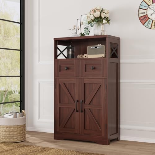 Befrases Dark Brown Storage Cabinet with Drawers and Shelves, Standing Kitchen Pantry Cabinet, Floor Storage Cabinet Hutch Cupboard, Coffee Bar Station for Dining Living Room Home Office - color: Dark Brown, size: 1 Pack