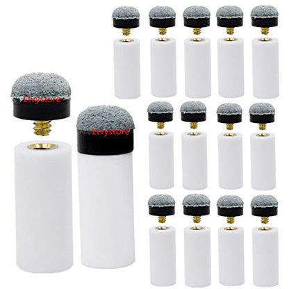 13mm Soft Grey Cue Tips Billiard Replacement Screw-on Tips with White Pool Cue Stick Ferrules, Durable Professional Snooker Cue Replacement Parts Stick Repair Tool Set, Pack of 30 (13mm)