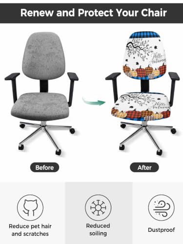 Savannan Office Chair Cover, Colorful Buffalo Check Pumpkin Protective Stretch Elastic Universal Cover for Desk Task Chair,Computer Rotating Chair 1 Pcs Autumn Maple Leaf Blue Plaid