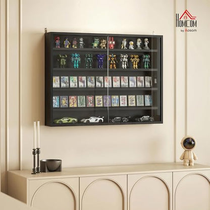 HOMCOM 5-Tier Display Cabinet, Glass Door Cabinet with Adjustable Shelves, Wall-Mounted Display Case for Playroom, Bedroom, Jet Black - color: Jet Black