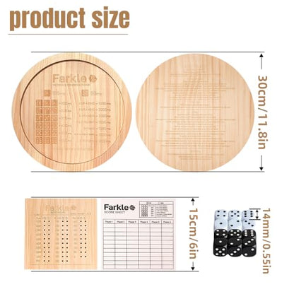 Farkle Dice Tray,Farkle Classic Dice Game with Tray,2 Sets of 6 Pearl Dice,2 Sets of 6''Wooden Scoreboard, 12 Scoring Sticks,1 Instruction Manual, 50 PCS Score Sheets,The Classic Family Game