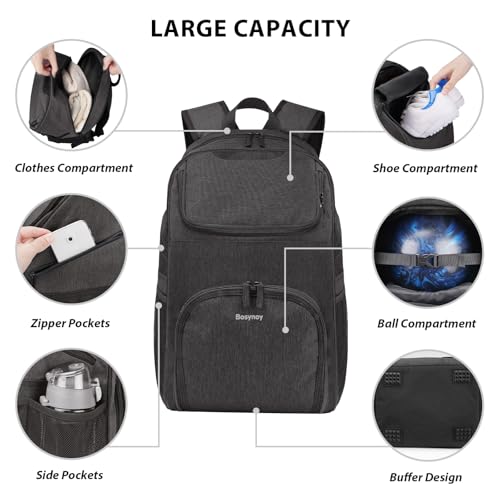 Bosynoy Bowling Backpack, Bowling Ball Bag Totes for Single Ball with Shoe Compartment & Foam Padded, Fits Shoes Up to US Mens Size 16, Grey - color: Black