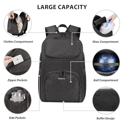 Bosynoy Bowling Backpack, Bowling Ball Bag Totes for Single Ball with Shoe Compartment & Foam Padded, Fits Shoes Up to US Mens Size 16, Grey - color: Black
