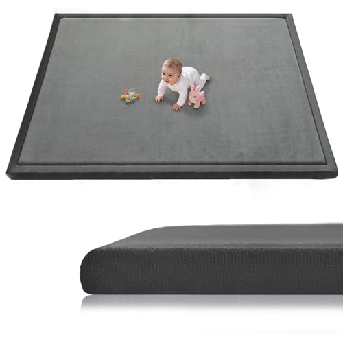 Baby Play Mat for Floor, 79'' x 71'' Thicken Foam Soft Padded Playmat for Tummy Time, Playpen Mat for Toddlers Infant Kids, Water-Repellent Coral Velvet, Non-Slip Bottom Safe for Crawling (Dark Grey) - color: Dark Grey, size: 79"×71"×1.3"