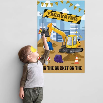 Hooqict Pin The Bucket on The Excavator Construction Party Games for Kids Birthday Pin the Games Construction Party Decorations Supplies, Large Excavator Poster with 32 Stickers - style: Excavator