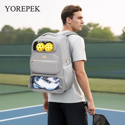 YOREPEK Large Pickleball Bag Backpack,Hold 4 Paddles with Padded Protection | 10 Pockets with Separate Shoe Compartment for Pickleball Accessories, Organized Pickleball Bags for Women Men on Game Day