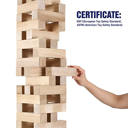 GOTHINK Giant Tumbling Tower Game, Super Large 51pcs Wooden Blocks Stacking Game, Stacking to Over 6 Feet, Jumbo Timber Blocks with Carry Bag, Jumbo Outdoor Indoor Game Toy Gift for Kids and Adults - size: G-Over 6FT
