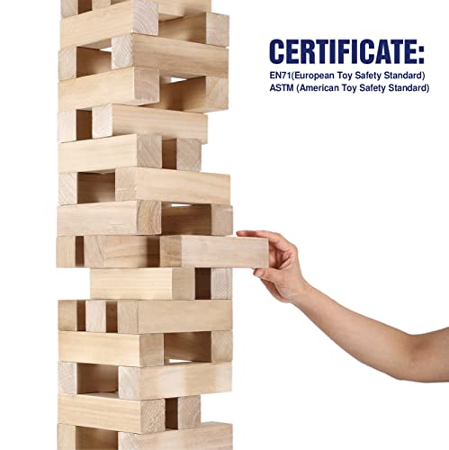 GOTHINK Giant Tumbling Tower Game, Super Large 51pcs Wooden Blocks Stacking Game, Stacking to Over 6 Feet, Jumbo Timber Blocks with Carry Bag, Jumbo Outdoor Indoor Game Toy Gift for Kids and Adults - size: G-Over 6FT