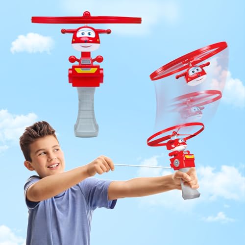 Super Wings Flying Toys, Jett Flying Toys for Kids Ages 3-5 4-8, Fun Outdoor Flying Disc Launcher Toys, Airplane Outside Flying Toys for Kids Boys Girls 3 4 5 6 7 8 Year Old - style: Jett