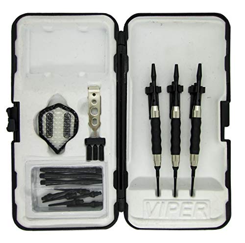 Sure Grip Viper Black Soft Tip Darts with Dart Case & Accessories Choice of Flights 16 or 18 Grams Plus I Love Darts Bracelet (Dimplex Clear, 18g)