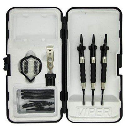 Sure Grip Viper Black Soft Tip Darts with Dart Case & Accessories Choice of Flights 16 or 18 Grams Plus I Love Darts Bracelet (Dimplex Clear, 18g)