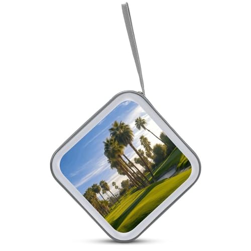 Palm Tree Golf Course CD Case 40 Capacity DVD Case Holder Portable Zipper CD Cases Holder Large Storage Disc Wallet Bag Hard Plastic DVD Cases for Car Home Travel