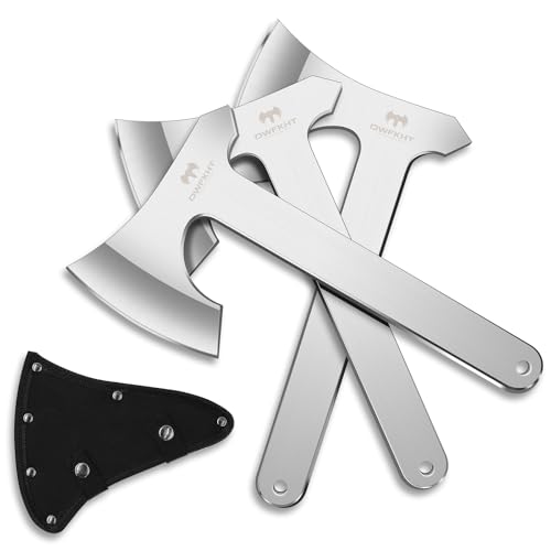 Throwing Axe Set, 3 Pack 10.2" Throwing Axes and Tomahawks Full Tang Stainless Steel with Nylon Sheath, 4.3" Blades Design, Perfect for Axe Throwing Game, Competition and Recreation