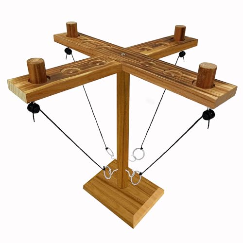 Hook Toss Game, Ring Toss Game, Handmade Wooden Ladder, Throwing Hook and Ring Battle Game for Family, ‎42,6 x 12,7 x 6,1 cm, Brown - style: The pieces are on top.