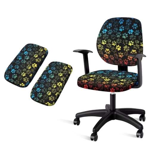 Leopard Print Desk Chair Cover Stretchable 4-Pc Set Office Chair Arm Cushion Washable Office Chair Seat Cover for Gaming and Computer Setup - color: Dog Paw