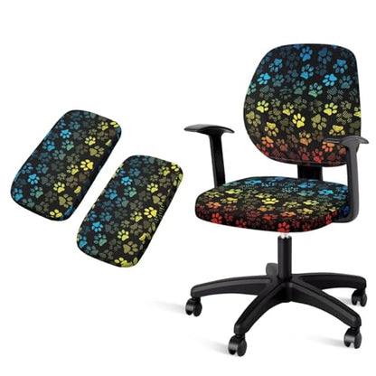 Leopard Print Desk Chair Cover Stretchable 4-Pc Set Office Chair Arm Cushion Washable Office Chair Seat Cover for Gaming and Computer Setup - color: Dog Paw