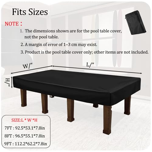 Billiard Pool Table Cover,Waterproof Scratchproof for 7/8/9 Feet Pool Tables Protect From Dust Spills and Pet Fur,210D Oxford with Drawstring for Snooker Billiard Tennis Air Hockey Tables,9FT:112.2*62 - size: 9FT:112.2*62.2*7.8in