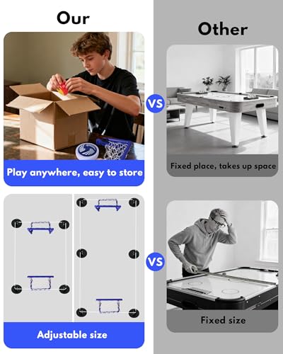 Rechargeable Tabletop Air Hockey – Elastic Rope Rebound Boundaries with Adjustable Size, 2–4 Player Indoor Hockey Game with LED Pucks, Fun Party & Gift Idea