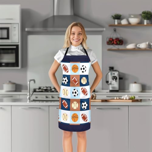 Manfei Ball Sports Kids Kitchen Apron - color: Brown Blue