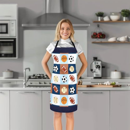 Manfei Ball Sports Kids Kitchen Apron - color: Brown Blue