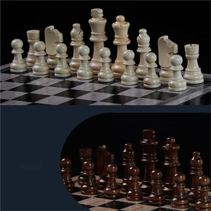 15 "Wooden Chess Set, Large Size Board, Built-in Storage Drawer - 2 Extra Queens - Wooden Chess Pieces - Gift wrap, Adult and Children's Board Games