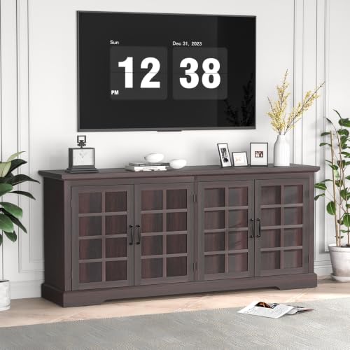 Bigbiglife 70.2" Wood Buffet Cabinet, Farmhouse Buffet Sideboard Cabinet with 4 Doors and Adjustable Shelves, Coffee Bar Wine Bar Storage Cabinet for Kitchen, Living Room, Chocolate Brown - color: Chocolate Brown