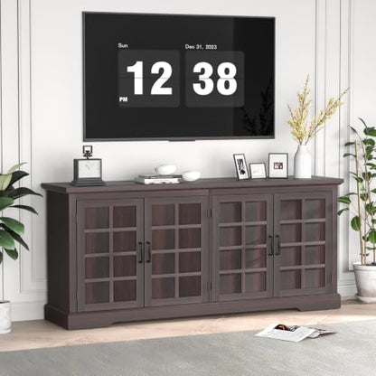 Bigbiglife 70.2" Wood Buffet Cabinet, Farmhouse Buffet Sideboard Cabinet with 4 Doors and Adjustable Shelves, Coffee Bar Wine Bar Storage Cabinet for Kitchen, Living Room, Chocolate Brown - color: Chocolate Brown