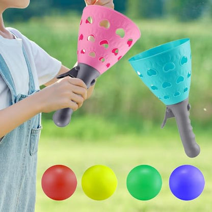 6 Pieces Click Catch Games Toss and Pass Set with Launcher Baskets and Balls for Parent Child Team Activities Suitable for Summer Sports Birthday - color: Blue and Red