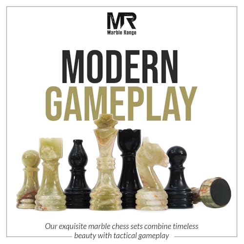 Marble Chess Set 15" Inches Black and Green with Storage Box and 2 Extra Queen Handmade Luxury Board Games for Adults, Ideal Marble Chess Board Game Set & Chess Pieces - color: Black & Green Onyx