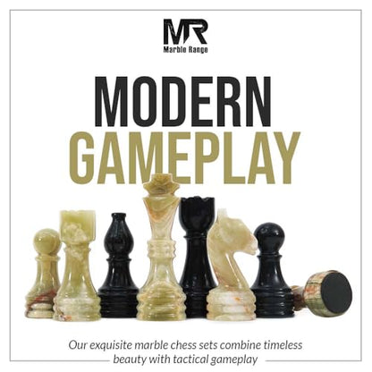 Marble Chess Set 15" Inches Black and Green with Storage Box and 2 Extra Queen Handmade Luxury Board Games for Adults, Ideal Marble Chess Board Game Set & Chess Pieces - color: Black & Green Onyx
