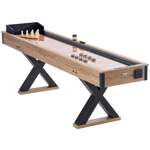 VEVOR Shuffleboard Table, 9 ft Shuffleboard for Family Game Rooms, 2 in 1 Shuffleboard and Bowling Combo Game Set, with Scratch-Resistant Playfield, Legs, 8 Pucks, Bowling Set, Wax, and Table Brush - size: 9ft